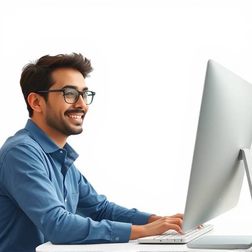 Icona di una persona che utilizza un computer con un'espressione soddisfatta.