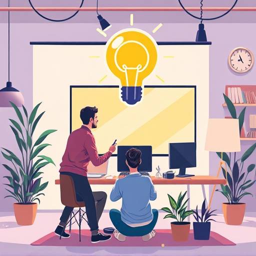 Illustrazione di persone che collaborano a un progetto video con un'idea brillante.